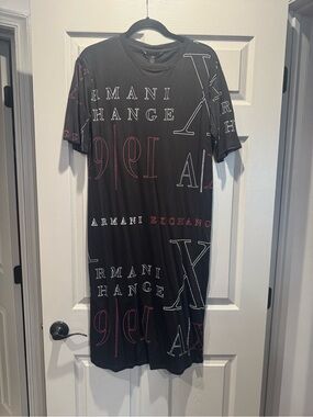 Giorgio Armani Black Tee Dress with White and Red Logo Print